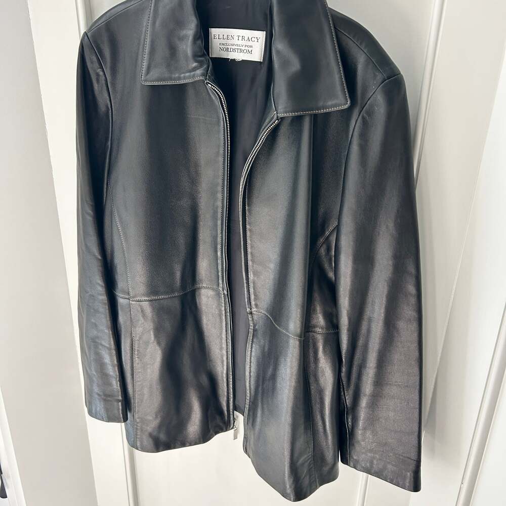 Ellen Tracy Black Leather Zip Jacket - Picture 2 of 7